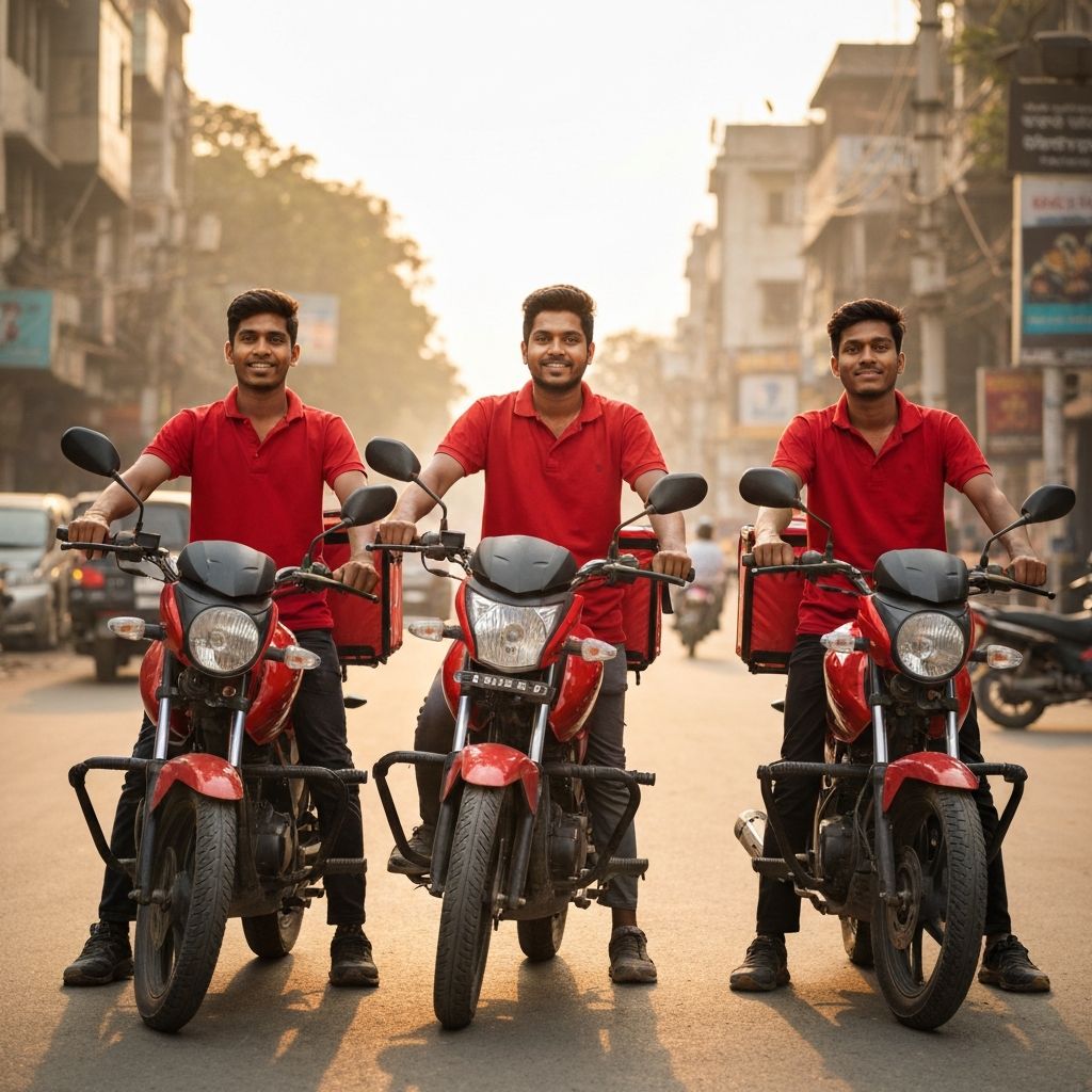 The Tiffin Times delivery team in matching red uniforms